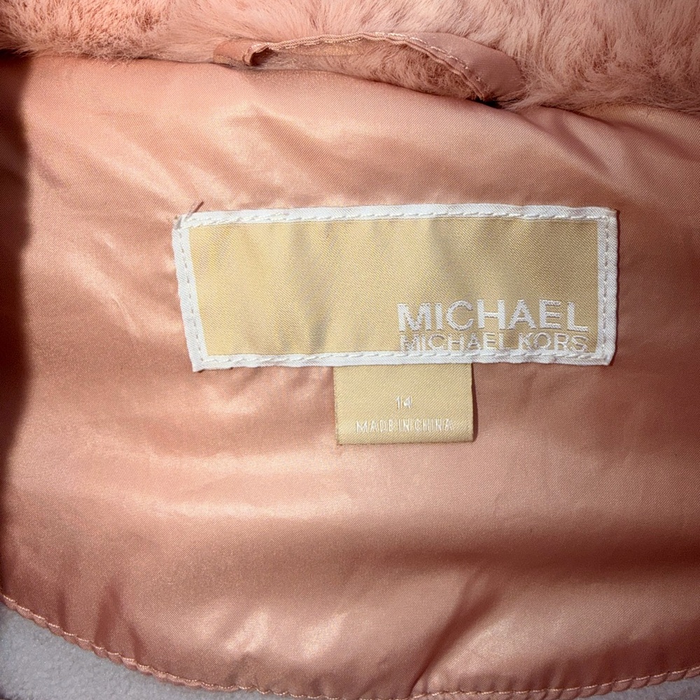 Michael Kors Girls Pink Puffer Jacket w/ Hood - Picture 3 of 11